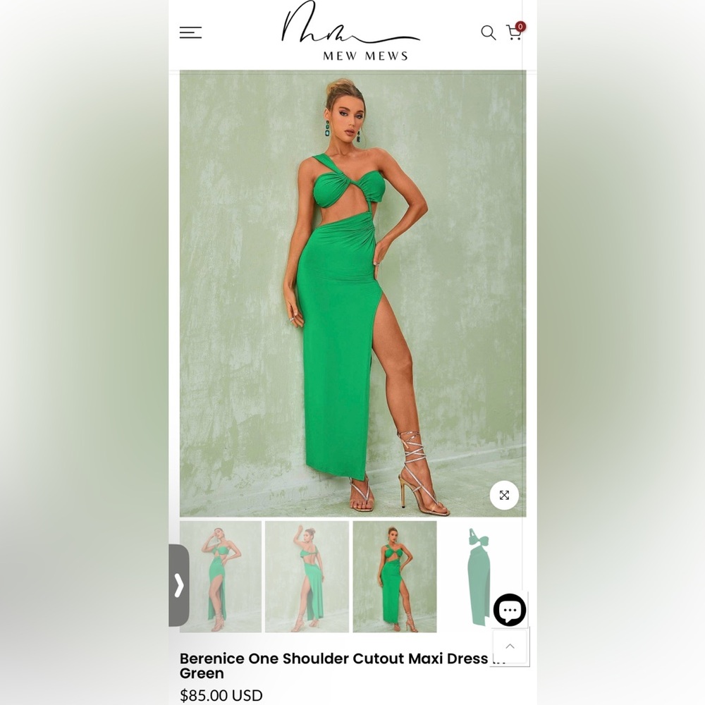 NWT Mew Mews Berenice One Shoulder Cutout Maxi Dress In Green